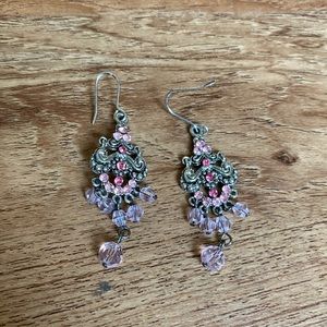 Pink and silver mini chandelier earrings